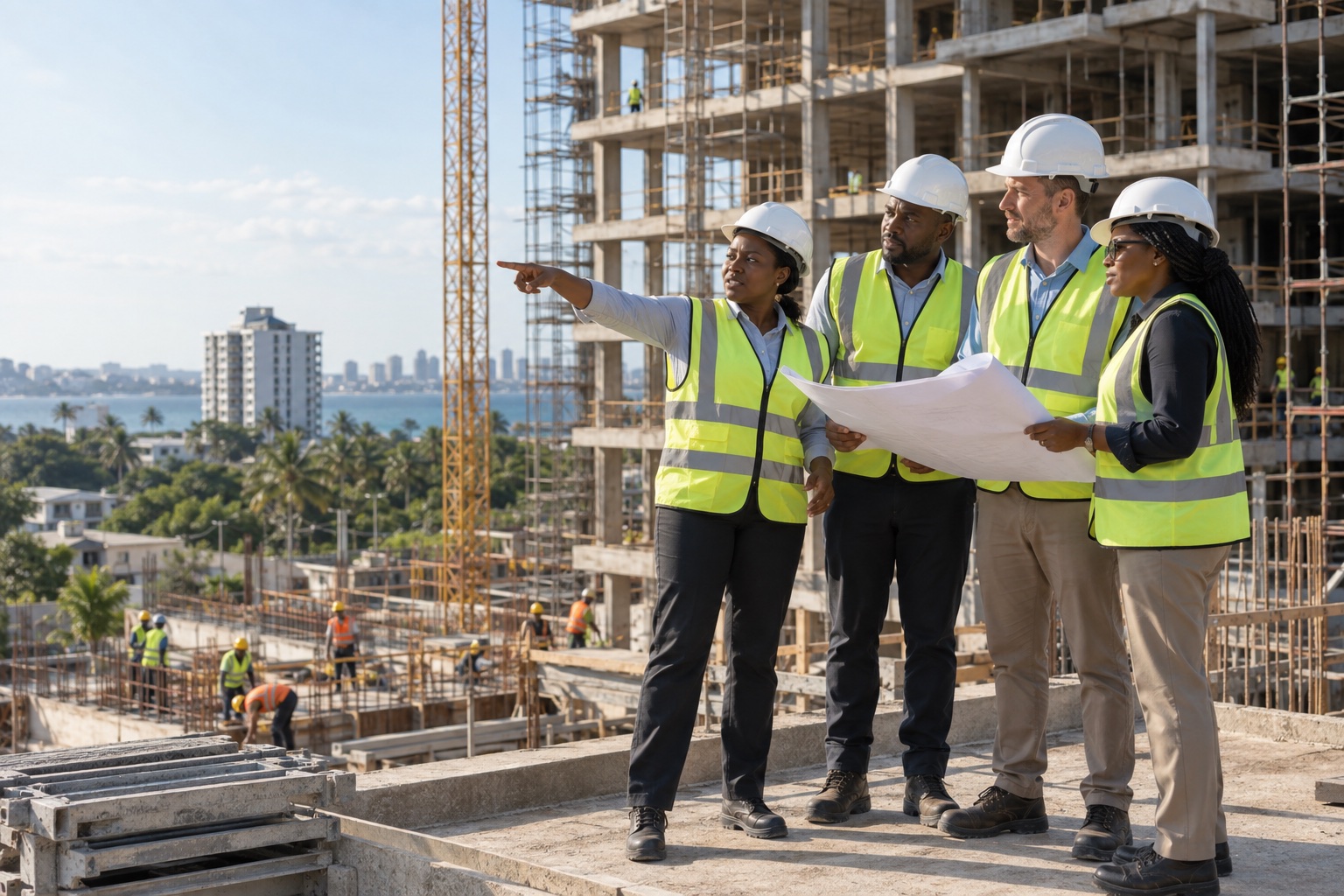 Development partners carrying out a construction site review