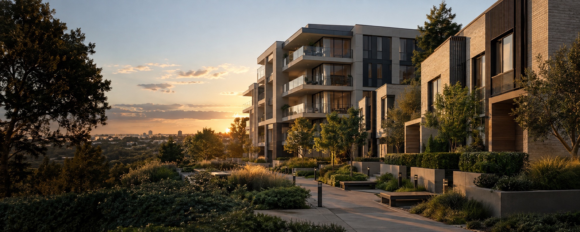 Contemporary homes and apartments in a landscaped neighbourhood