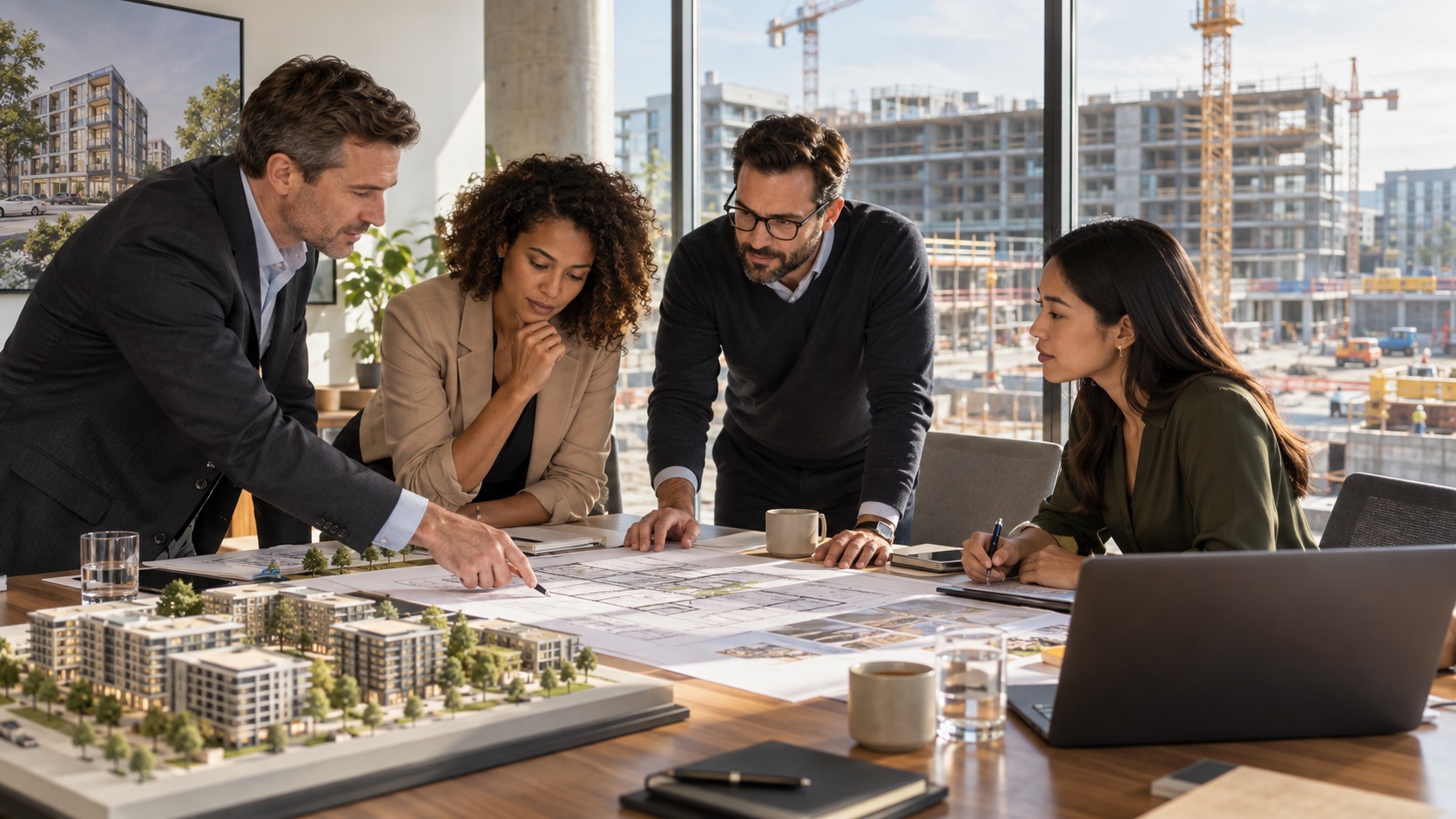 Property professionals reviewing plans for a real estate development
